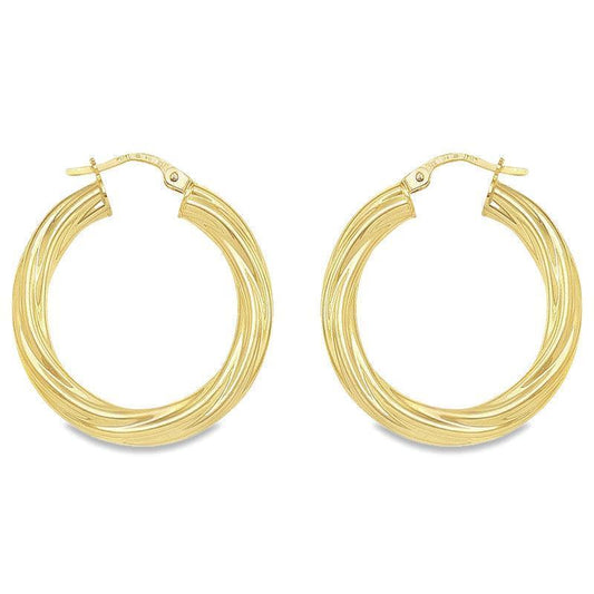 4MM Tube Twisted Hoop Earrings in 10K, 14K Yellow Gold