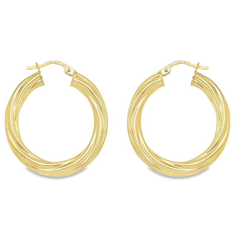 4MM Tube Twisted Hoop Earrings in 10K, 14K and 18K Yellow Gold