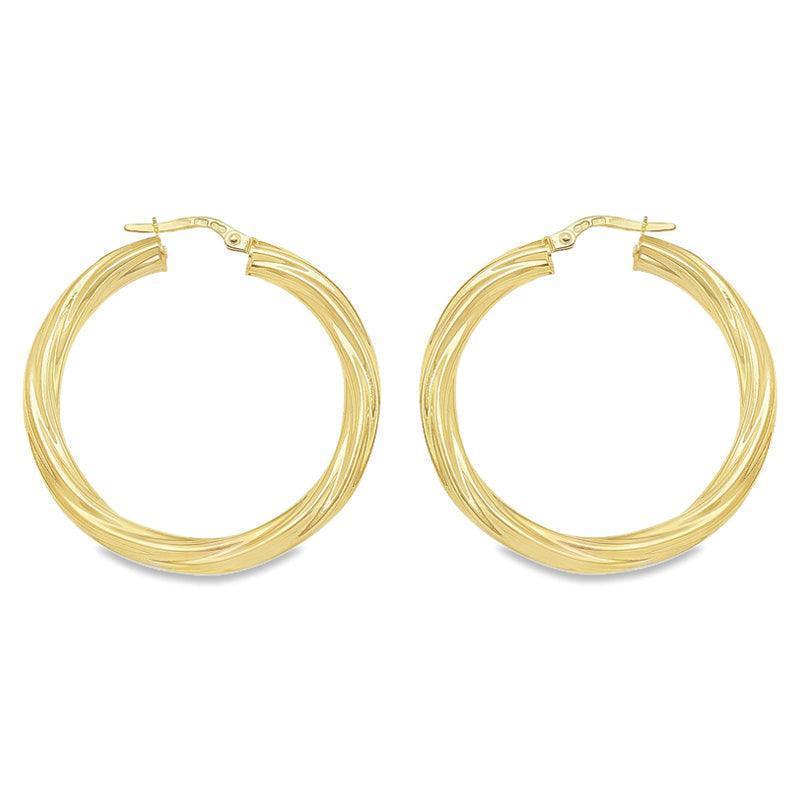 10K, 14K Yellow Gold 4MM Twisted Tube Hoop Earrings
