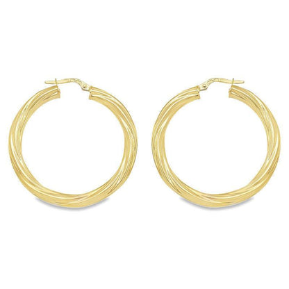 10K, 14K Yellow Gold 4MM Twisted Tube Hoop Earrings