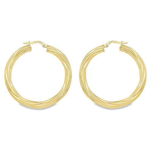 10K, 14K Yellow Gold 4MM Twisted Tube Hoop Earrings