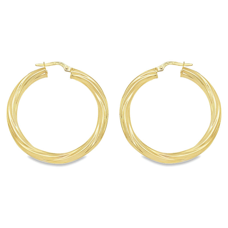 10K, 14K and 18K Yellow Gold 4MM Twisted Tube Hoop Earrings