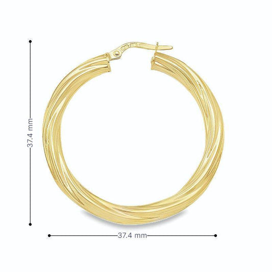 10K, 14K Yellow Gold 4MM Twisted Tube Hoop Earrings