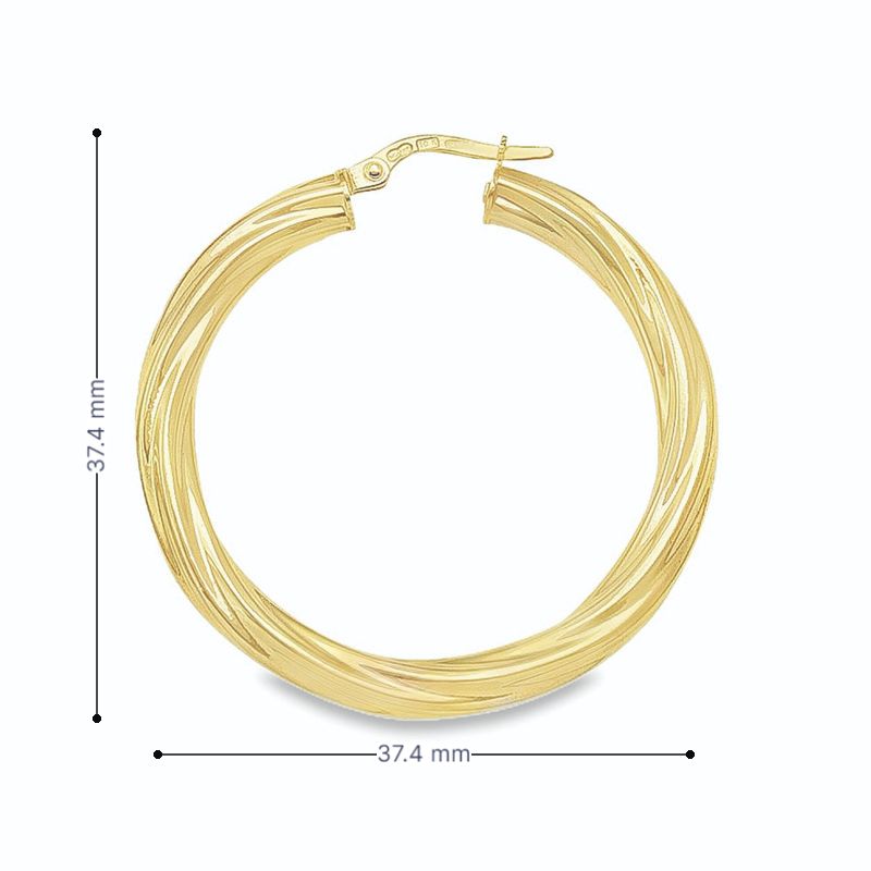 10K, 14K and 18K Yellow Gold 4MM Twisted Tube Hoop Earrings