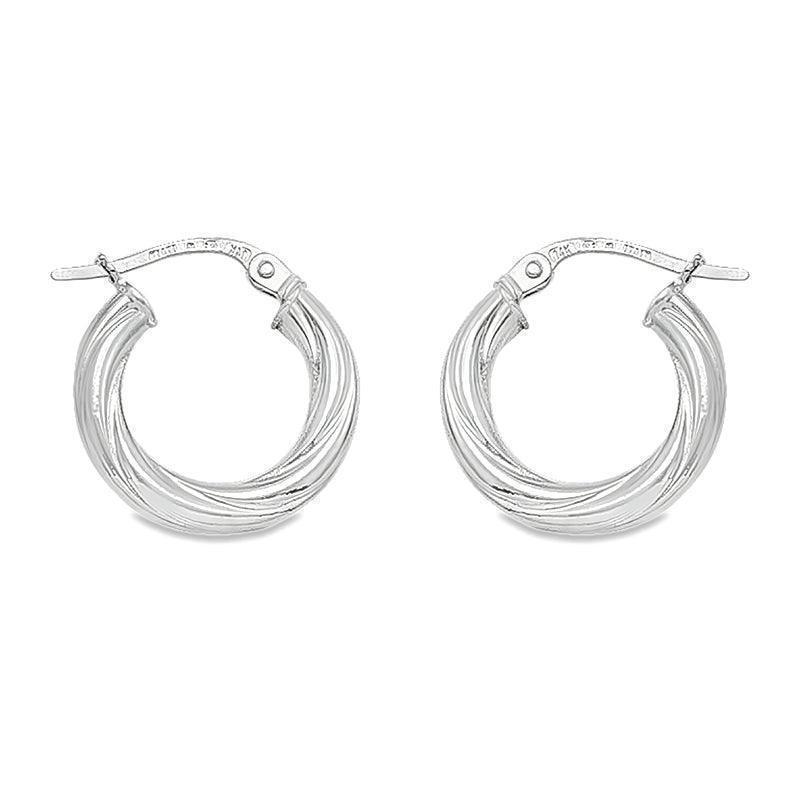10K, 14K White Gold Twisted 3mm Tube Hoop Earrings