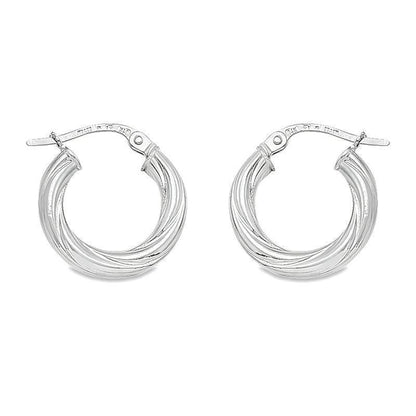 10K, 14K White Gold Twisted 3mm Tube Hoop Earrings