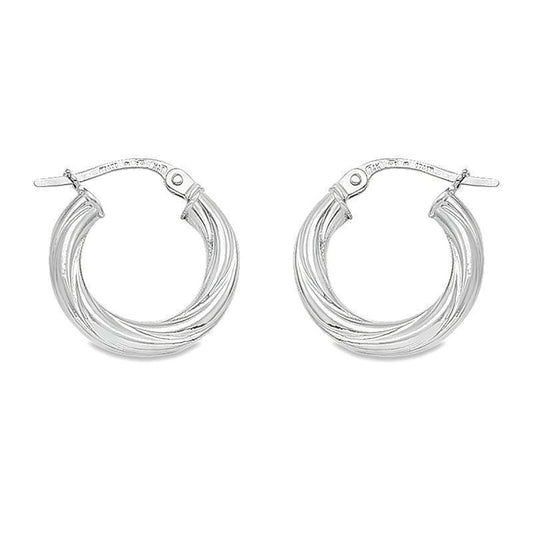 10K, 14K White Gold Twisted 3mm Tube Hoop Earrings