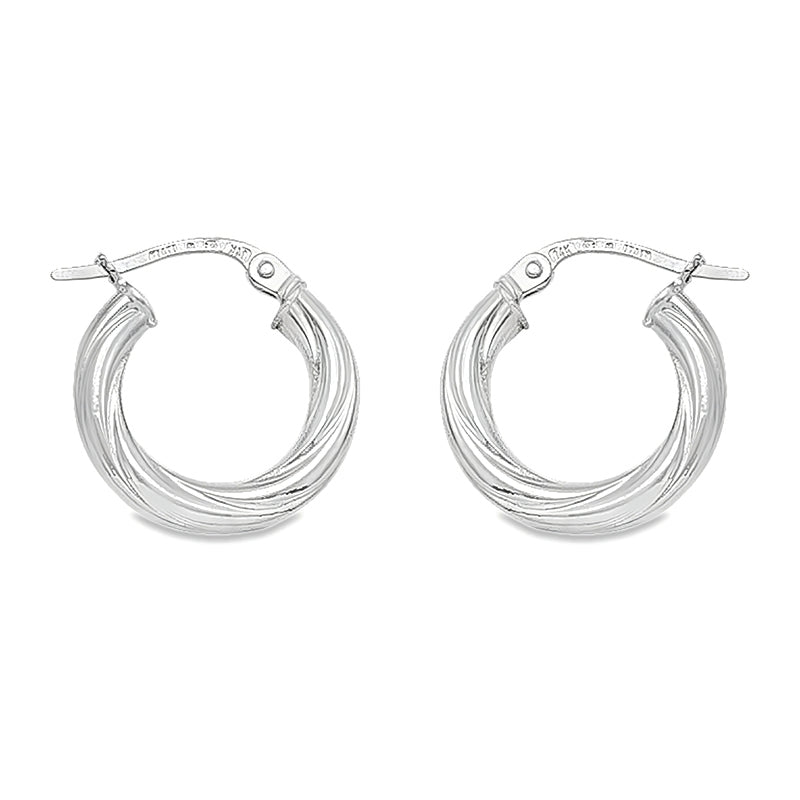 10K, 14K and 18K White Gold Twisted 3mm Tube Hoop Earrings