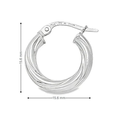 10K, 14K White Gold Twisted 3mm Tube Hoop Earrings