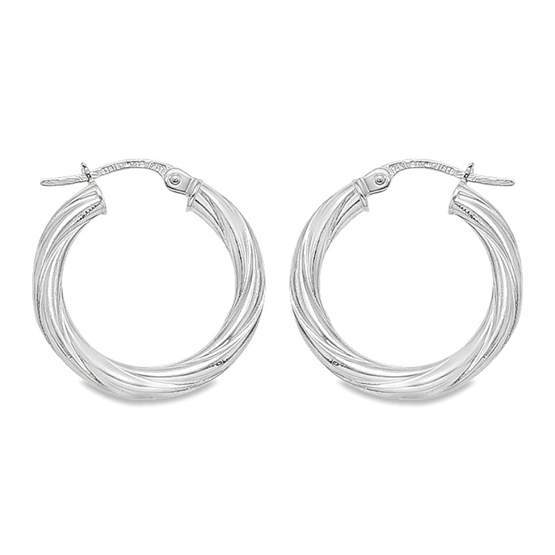 3mm Twisted Tube Hoop Earrings in 10K, 14K and 18K White Gold