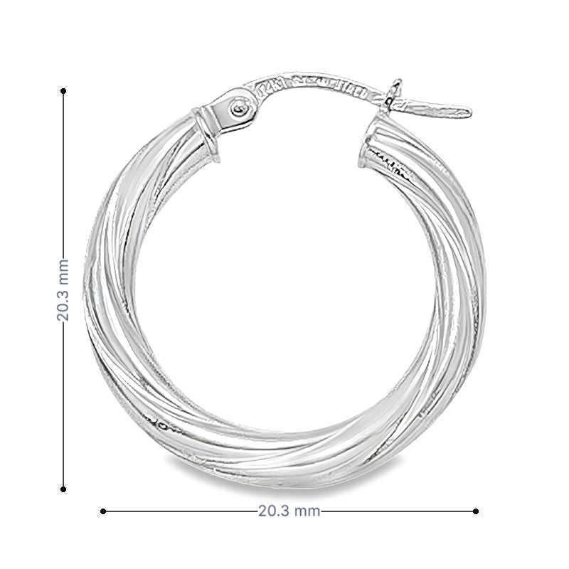 3mm Twisted Tube Hoop Earrings in 10K, 14K and 18K White Gold