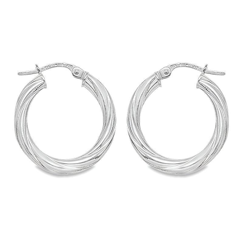 10K, 14K White Gold 3mm Twisted Tube Hoop Earrings