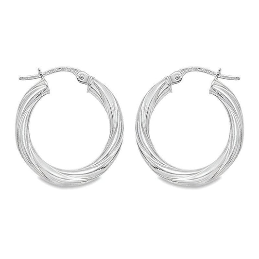 10K, 14K White Gold 3mm Twisted Tube Hoop Earrings