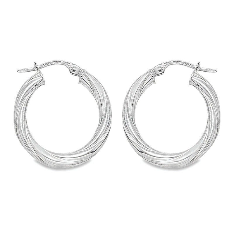 10K, 14K and 18K White Gold 3mm Twisted Tube Hoop Earrings