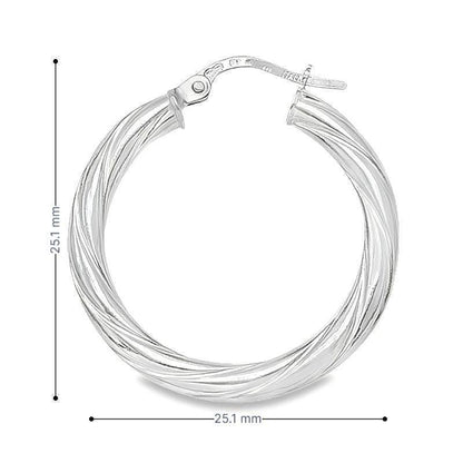10K, 14K White Gold 3mm Twisted Tube Hoop Earrings