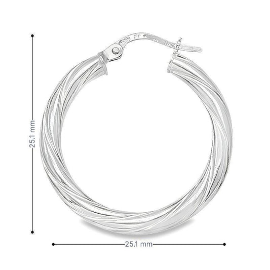 10K, 14K White Gold 3mm Twisted Tube Hoop Earrings