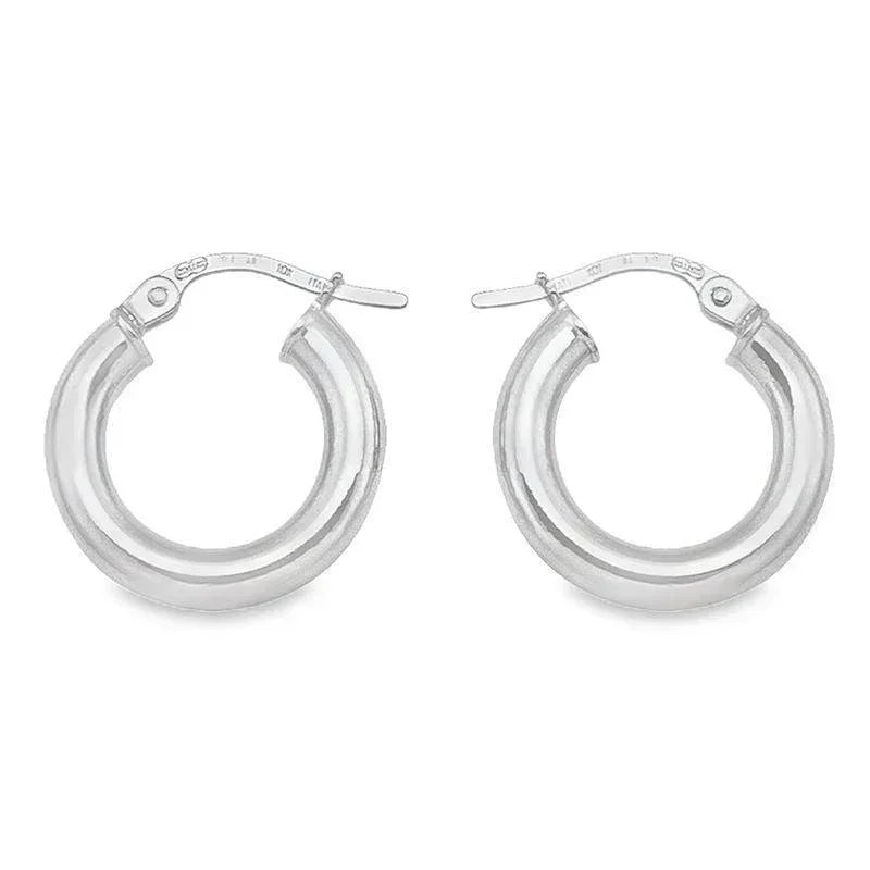 10K, 14K White Gold High Polish 3mm Tube Hoop Earrings