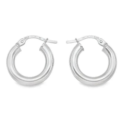10K, 14K White Gold High Polish 3mm Tube Hoop Earrings