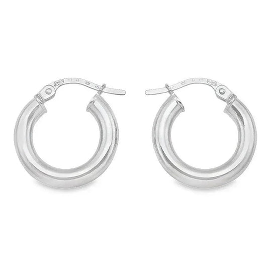 10K, 14K White Gold High Polish 3mm Tube Hoop Earrings