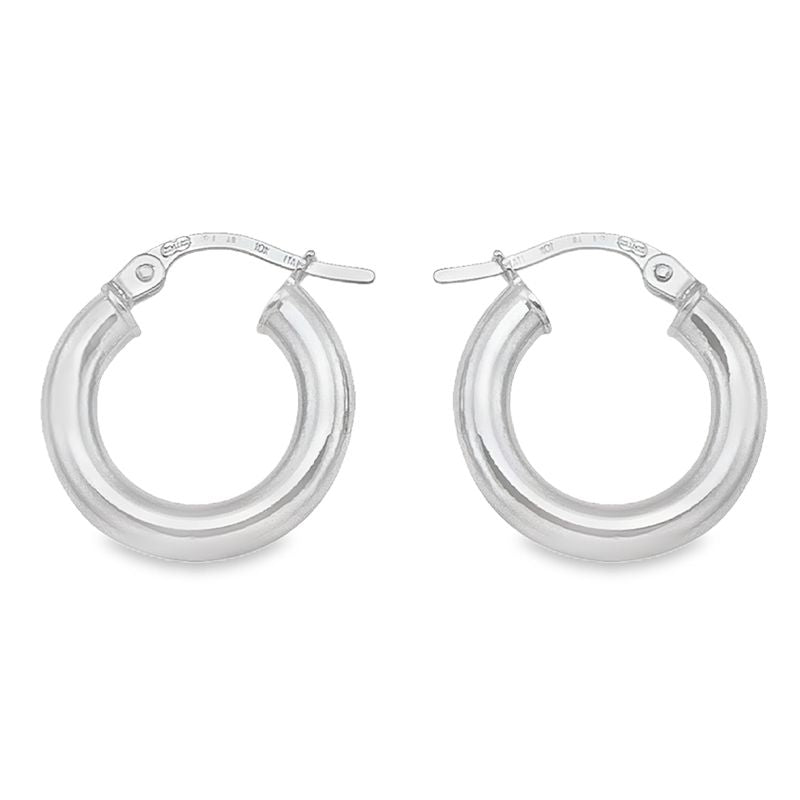 10K, 14K, 18K White Gold High Polish 3mm Tube Hoop Earrings