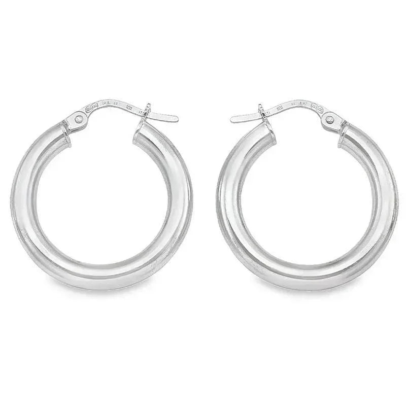 3mm Tube High Polish Hoop Earrings in 10K, 14K White Gold