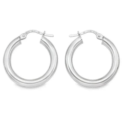 3mm Tube High Polish Hoop Earrings in 10K, 14K White Gold