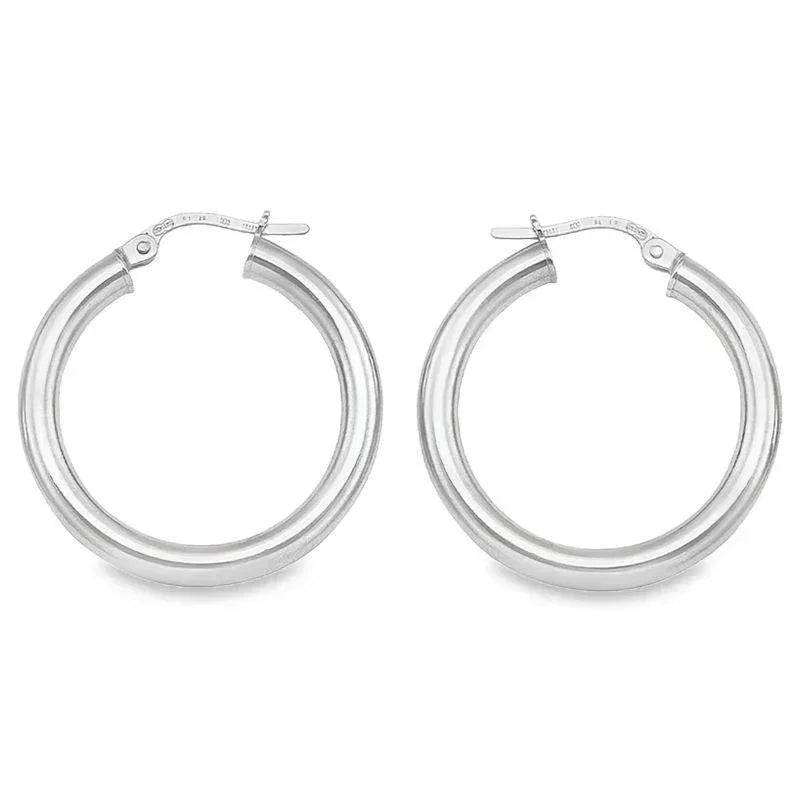 10K, 14K White Gold 3mm Tube High Polish Hoop Earrings