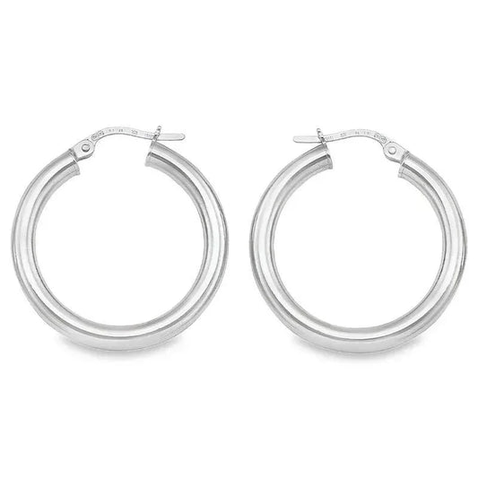 10K, 14K White Gold 3mm Tube High Polish Hoop Earrings