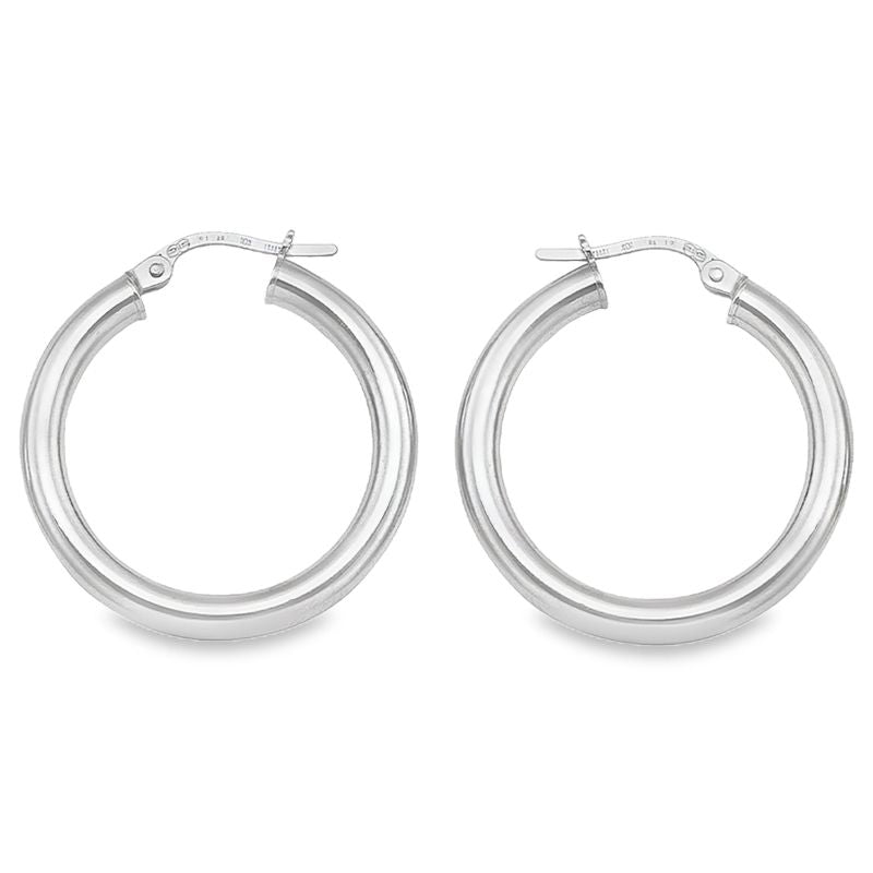 10K, 14K, 18K White Gold 3mm Tube High Polish Hoop Earrings