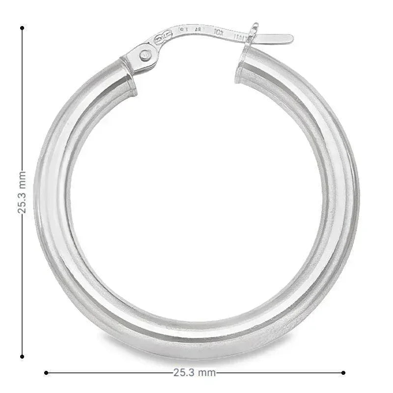 10K, 14K White Gold 3mm Tube High Polish Hoop Earrings