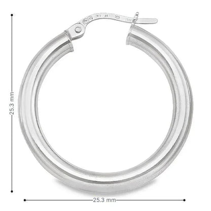 10K, 14K White Gold 3mm Tube High Polish Hoop Earrings