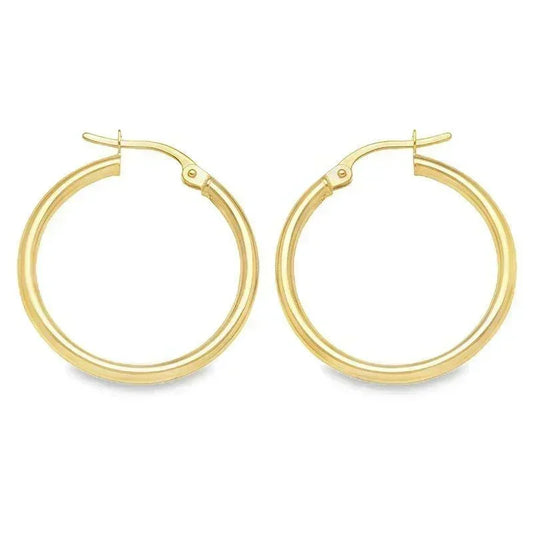 14K Yellow Gold High Polish 2mm Tube Hoop Earrings