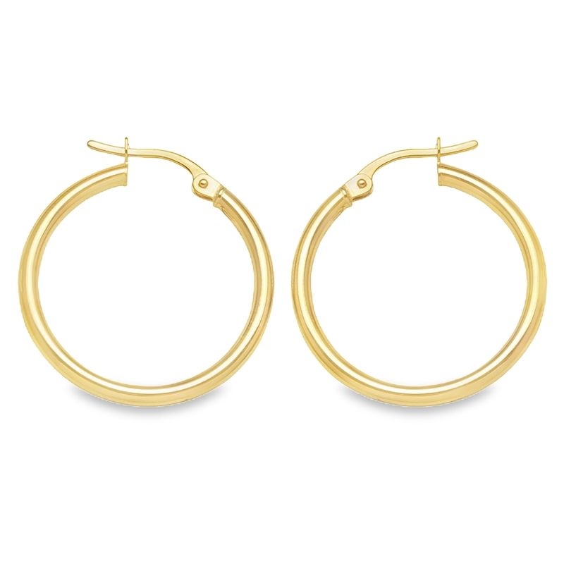 14K, 18K Yellow Gold High Polish 2mm Tube Hoop Earrings