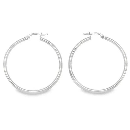 10K, 14K White Gold Plain 2mm Tube High Polish Hoop Earrings