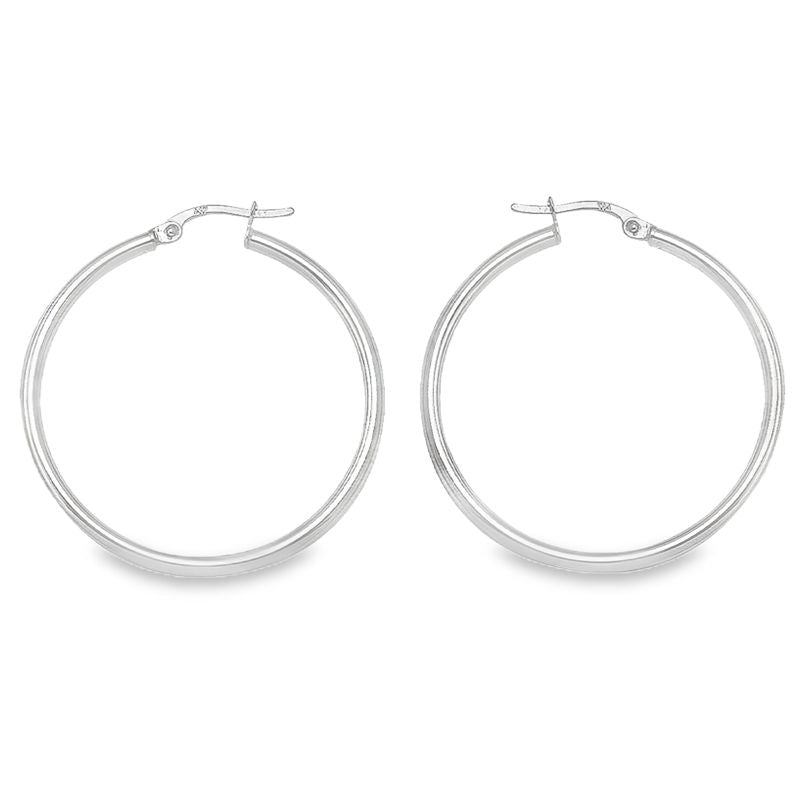 10K, 14K, 18K White Gold Plain 2mm Tube High Polish Hoop Earrings