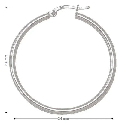 10K, 14K White Gold Plain 2mm Tube High Polish Hoop Earrings