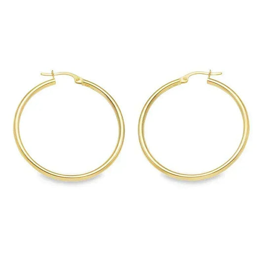 10K, 14K Yellow Gold Plain 2mm Tube Hoop Earrings
