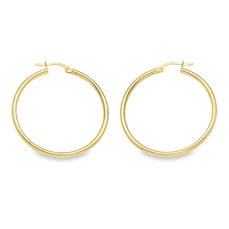 10K, 14K, 18K Yellow Gold Plain 2mm Tube Hoop Earrings