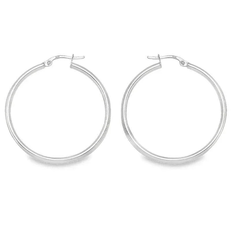 2mm High Polish Plain Tube Hoop Earrings in 10K, 14K White Gold