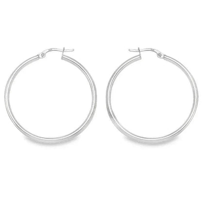 2mm High Polish Plain Tube Hoop Earrings in 10K, 14K White Gold