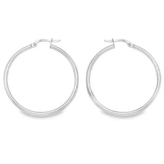 2mm High Polish Plain Tube Hoop Earrings in 10K, 14K White Gold