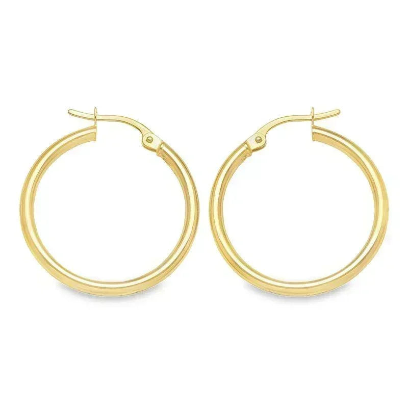2mm High Polish Plain Tube Hoop Earrings in 10K, 14K Yellow Gold