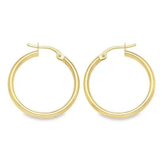 2mm High Polish Plain Tube Hoop Earrings in 10K, 14K Yellow Gold