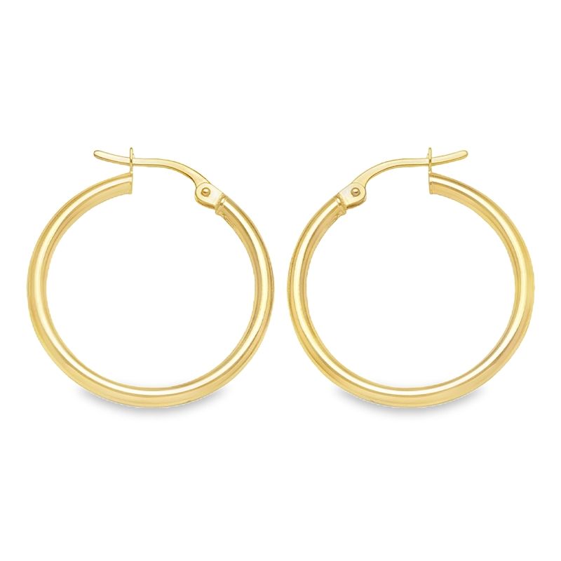 2mm High Polish Plain Tube Hoop Earrings in 10K, 14K and 18K Yellow Gold