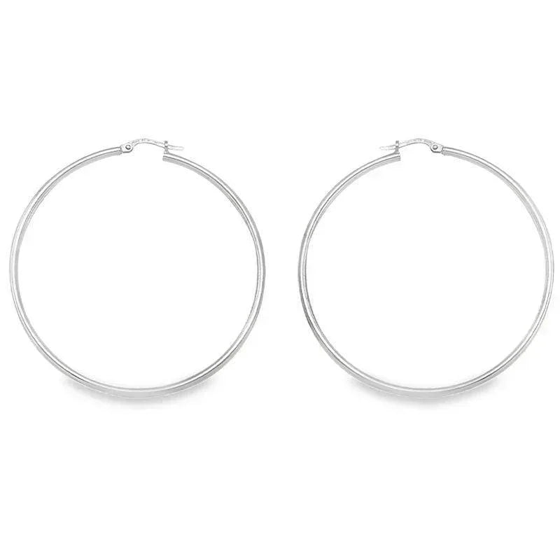 10K, 14K White Gold High Polish Plain 2mm Tube Hoop Earrings