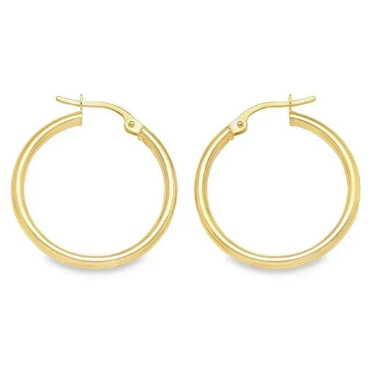 10K, 14K Yellow Gold High Polish 2mm Plain Tube Hoop Earrings