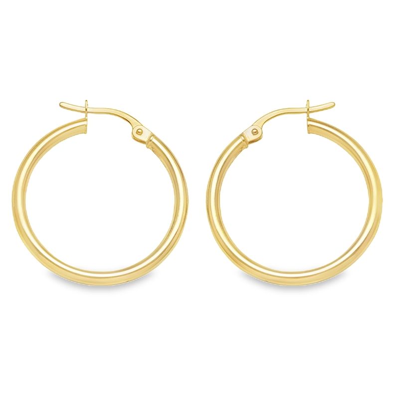 10K, 14K, 18K Yellow Gold High Polish 2mm Plain Tube Hoop Earrings