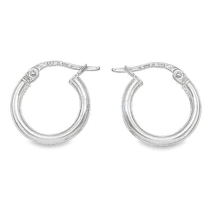 10K, 14K White Gold High Polish Plain 2mm Tube Hoop Earrings