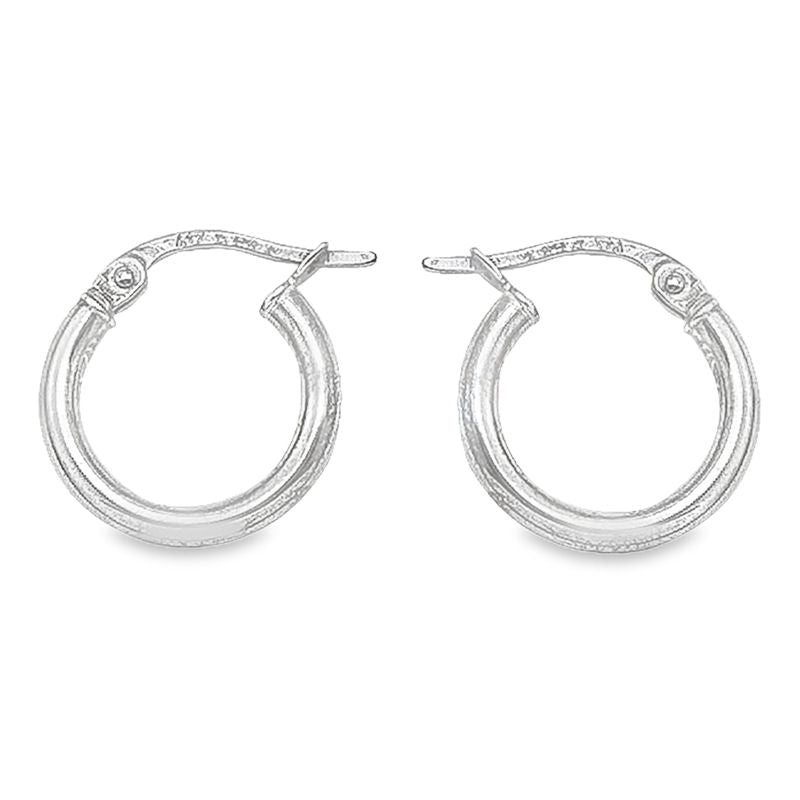 10K, 14K and 18K White Gold High Polish Plain 2mm Tube Hoop Earrings