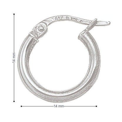 10K, 14K White Gold High Polish Plain 2mm Tube Hoop Earrings